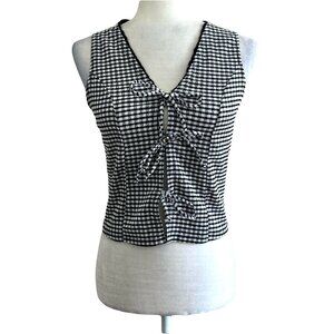 Frankee & Skylarr Black/white Graham Plaid Front Tie Blouse